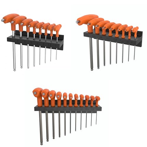 Fuwkeo Magnetic T-Handle Hex Key Holder Set for ICON, Fits SAE, Metric & Torx Sets, Heavy Duty Wall Mount Organizer Rack, Secure Tool Storage for Garage Workshop (Metric, SAE & Torx Complete Set)