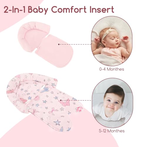 Image of GFU Baby Car Seat Head Support for Newborn, 2 in 1 Infant Car Seat Head Body Support with Strap Pads, Soft Stroller Cushion Pillow Insert for Girls, Fits for Stroller, Swing, Pink Stars