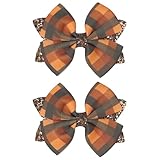 Glitter Happy Fall Orange Buffalo Plaid Ribbon Bows Hair Clips 4'' for Girls Kids Turftan Brown Checkered Hair Bow Alligator Barrettes Autumn Wreath Thanksgiving Decor Accessories Gift