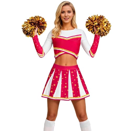 SKFLABOOF Cheerleader Kostüm Damen Cheerleaderkostüm Cheerleadering Outfit Erwachsene Fancy Dress Faschingskostüme Mottoparty Cosplay Fasching Karneval Party Heißes Rosa M