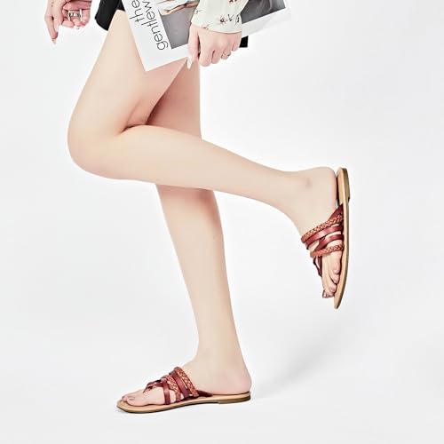 Image of Ataiwee Women's Flat Slide Sandals - Comfortable Open Toe Design,Casual Slip-On with Ankle Strap,Hook-and-Loop Closure Summer Sandals.