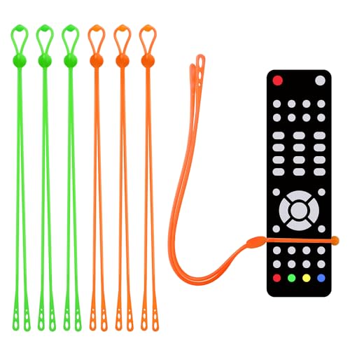 6pcs Silicone Remote Tether, Control Finder Adjustable Pigtail Handheld TV Locator Leash for Lost Solution - Apple LG Samsung Sony (Orange, Green)