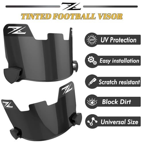 ZIXIOYS 2Pcs Tinted Football Visor, Fits Youth and Adult Football Helmets (Black)