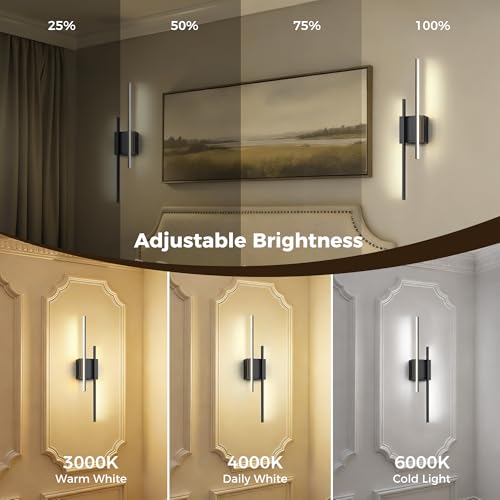 Image of L LOHAS LED Battery Operated Wall Sconces, Set of 2, 10000mAh, Black