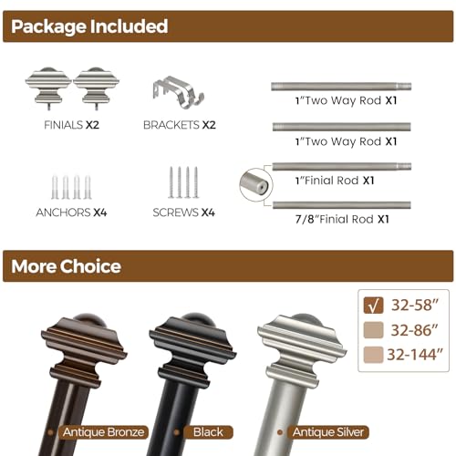 Kamanina TW-010300332-US-F1 1 Inch Curtain Rod 32 To 58 Inches thumb #8