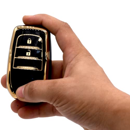 Image of KMH TPU Gold Car Smart Key Cover Compatible for Toyota Innova Crysta 2 Push Button Smart Flip Key Shell Case Holder, Full Key Protection (Black Gold & Red Gold) Pack of 2