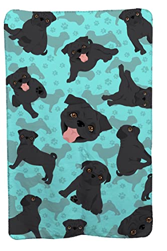 Caroline's Treasures MLM1005TBLT Black Pug Soft Travel Blanket with Bag Airplane Blanket, Indoor Outdoor Camping Blanket for Traveling, Picnics, Beach Trips, Concerts