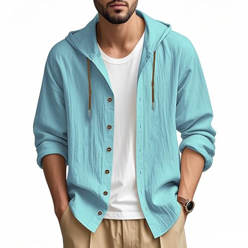 PIDOGYM Men Cotton Linen Long Sleeve Button Down Shirt Summer Casual Hawaiian Beach Tops Lightweight Fashion Hoodies2