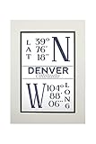 Denver, Colorado, Latitude and Longitude (Blue) (11x14 Double-Mat Board Wall Art, Digital Print)