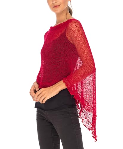 Image of SHU-SHI Women's Sheer Knit Poncho Shrug Lightweight Asymmetrical Ruffle Wrap Dressy Summer Shawl Cover Up Top