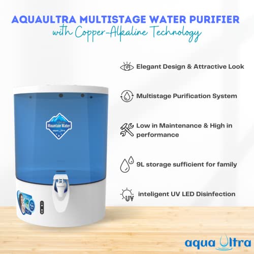 Image of AQUAULTRA Copper +Zinc+ Alkaline 9-L Ro+Uv Best Purifier For Home (Blue (TDS +COVER))