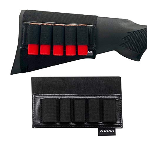 ZOHAN 5 Round Buttstock Shotgun Shell Holder with Leather Backing, Fits 12 GA Shells