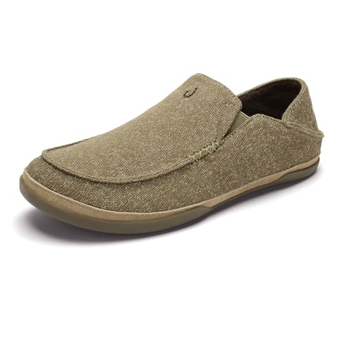 OLUKAI Moloa Hulu Men's Wool-Blend Slippers, Soft & Heathered Knit Slip On Shoes, Suede Leather Foxing, Drop-In Heel Design