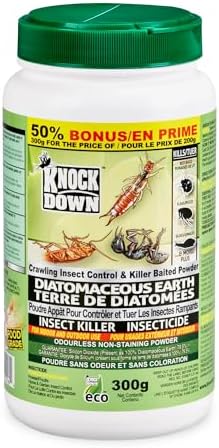 Knock Down - Diatomaceous Earth Insect Killer, Flea, Ant, Silverfish, Bed Bug Killer and Cockroach Killer Indoor and Outdoor Use, Food Grade Diatomaceous Earth Powder with Bait, 300g