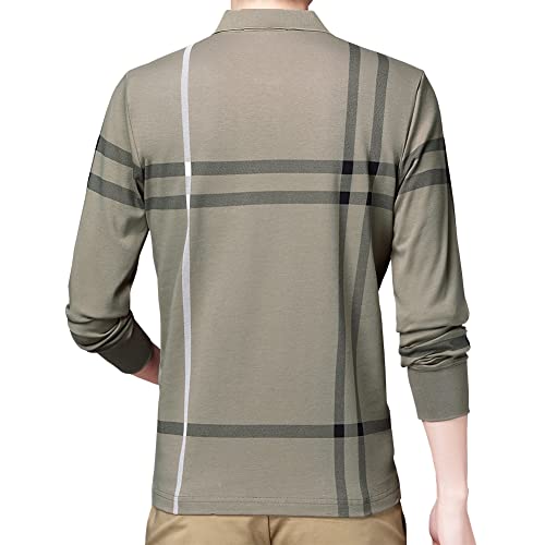Mens Casual Striped Cotton Long Sleeve Collared T Shirt Polo Shirts3