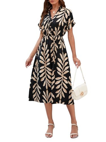 SEAFORM Women's Casual Long Dress V-Neck Retro Floral Print Dresses Elegant Long Fitted Dress for Women with Flowy Hemlines