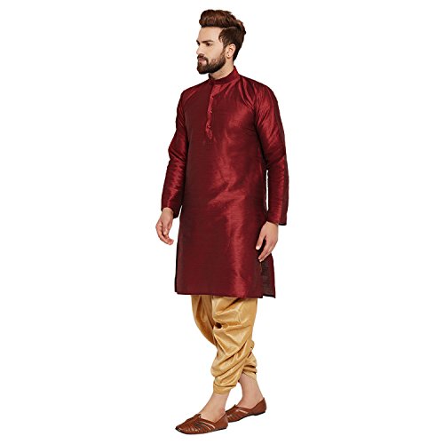 Image of SOJANYA (Since 1958 Men's Off-White and Gold Dupion Silk Dhoti Kurta Set
