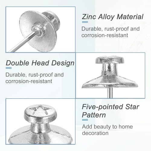 Image of uxcell 50 Pcs Double Headed Picture Hanging Nail, Zinc Alloy Push Pins Picture Hangers Double Headed Thumb Tacks for Hanging Pictures, Silver