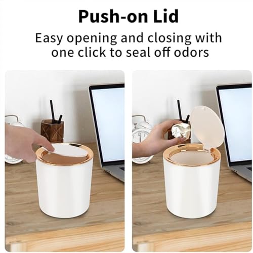 Image of Soko Cute Portable Mini Trash Can, Small One-Key Press Plastic Fancy Press-Top Desktop Dustbin Waste /Garbage Disposal For Home, Office, Bathroom, Bedroom, Kitchen, Work, Study Table - Luxebin (White)