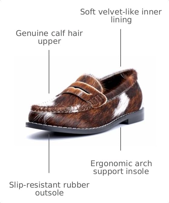 Image of XOBZJH Vintage Penny Loafers for Women Handmade Natural Calf Hair Flats with Arch Support,Comfortable Designer Work Walking Shoes