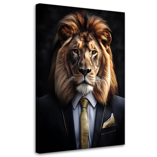 Déco tableau murale lion en costume pour sublimer l'ambiance d'un bureau moderne