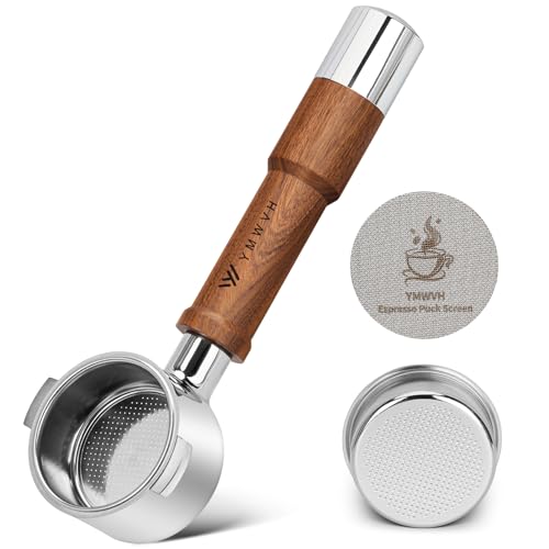 YMWVH 51MM Naked Bottomless Portafilter 2 Ears Fits Delonghi ECP3420/EC155/BCO430/EC260 with Puck Screen & Stainless Steel Filter Basket,Walnut Handle