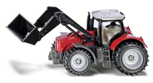 siku 1484, Trattore Massey Ferguson con caricatore frontale, Metallo e Plastica, Rosso e Nero, Caricatore frontale mobile