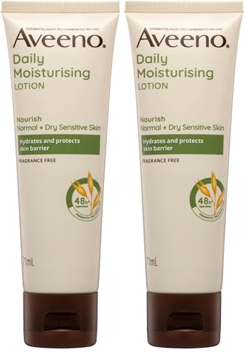 Aveeno Daily Moisturising Non-Greasy Fragrance Free Body Lotion 48-Hour Hydration Soothe Normal Dry Sensitive Skin 71mL (Pack of 2)