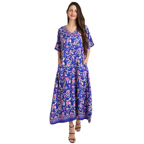 Image of Miss Lavish London Kaftan Dresses for Women Plus Size Long Batwing Sleeve Caftans, V Neck Moo Moo Printed Beach Cover Up Maxi Beach Dress, Bathing Suit Cover-Up Loungewear
