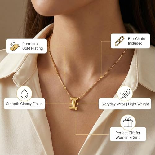 Image of Personalized Bubble Letter Initial Necklace, 14K Gold Plated, Dainty Pendant for Women, Trendy Gold Jewelry