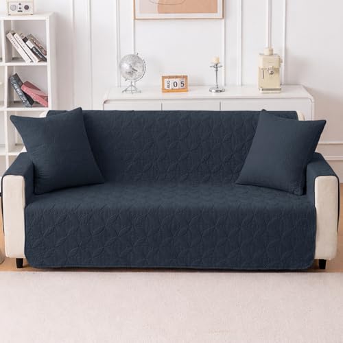Image of HOKIPO 100% Leakproof Quilted Cushion Cover for Sofa 22x22 Inches, Set of 2, Navy Blue (AR-6281-NBL*2)