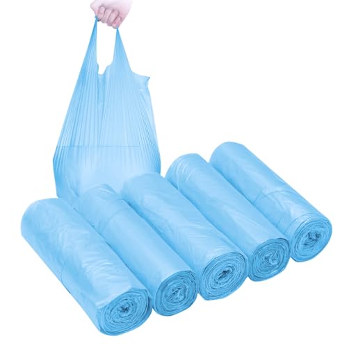 4 GALLON Bathroom Trash Bags, 10 Rolls/200 Counts Small HANDLES Garbage Bags for Office, Kitchen,Bedroom Waste Bin,Colorful Portable Strong Rubbish Bags (blue 200Counts)