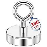 NIUKNOW Fishing Magnet, Super Strong Rare Earth Magnet, 330 lbs Heavy Duty with Countersunk Hole Eyebolt, 2 inch Single-Sided for Kitchen Accessories, Home Storage, Beach, and Pickup