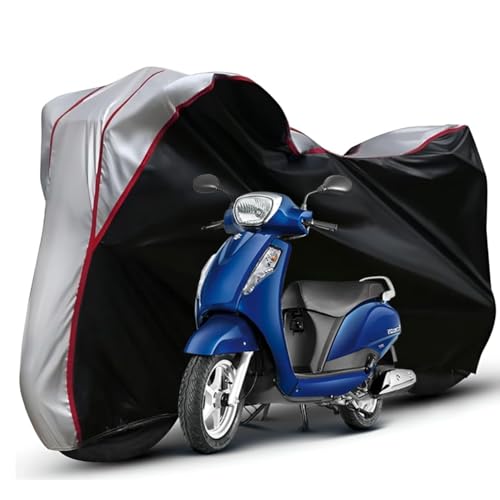Image of Waterproof Bike Body Cover Compatible with Suzuki Access Dustproof Scratchproof - Motorcycle Cover for Two Wheeler, Outdoor Full Cover with UV, Duty, Rain Protection (Black Top Silver) R1