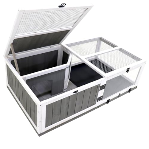 43" Large Tortoise House Habitat Wooden Tortoise Habitat Cage with Removable Waterproof Tray Indoor/Outdoor Reptile Terrarium Small Reptiles Feeding Box fot Snakes, Lizards, Turtle, Chameleons