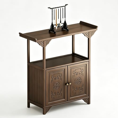 Buffet d'appoint Style Chinois avec Portes Doubles Bambouw de Montagne Extrémités en Forme de Cornes de Vache pour Entrée Couloir Salon Bureau à...