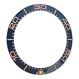 Watch Bezel, Bezel Insert Ceramic Fashionable Replacement Accessory Clear Digit 38mm for Watch Store for Watchmaker (Blue Base Rose Gold Digit)
