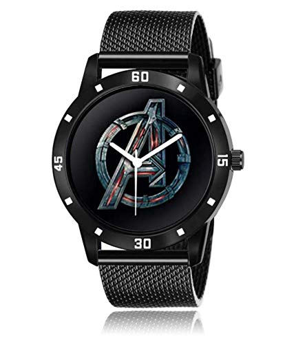 AglanceAvengers PU Analog Watch for Men, black