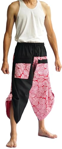 Siam Trendy Mens Harem Pants Design Japanese Style Pants One Size Black and Circle Design3