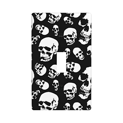 Single Light Switch Plate Cover Decorative 1 Gang Toggle Halloween Skull Black For Kids Boys Room Bedrooms Bathrooms Kitchen Standard Size 4.5" X 2.76" #TOP27