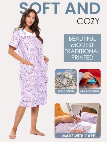 Image of Casual Nights Women's Snap - Front House Dress Short Sleeve Woven Housecoat Duster Lounger Robe with Pockets