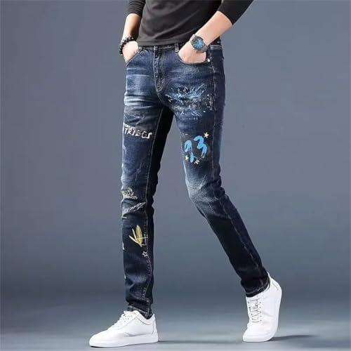 Men's Slim Fit Classic Denim Skinny Printing Jeans Casual Trousers4