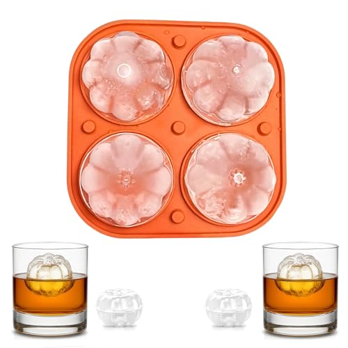 Orange 3D Pumpkin Ice Cube Tray for Freezer Halloween Pumpkin Ice Cube Mold Fall Pumpkin Silicone Ice Tray with Lid Whiskey Cocktail Ice Molds for Autumn Thanksgiving Party Bar Beverages Decor
