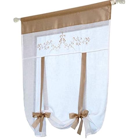 ZebraSmile Adorable Bowknot Ribbon Tie Up Roman Curtain Lifable Rod Pocket Curtain Balloon Curtains Semi Sheer Kitchen Balloon Window Curtain, 24 x 47.5 Inch Cover