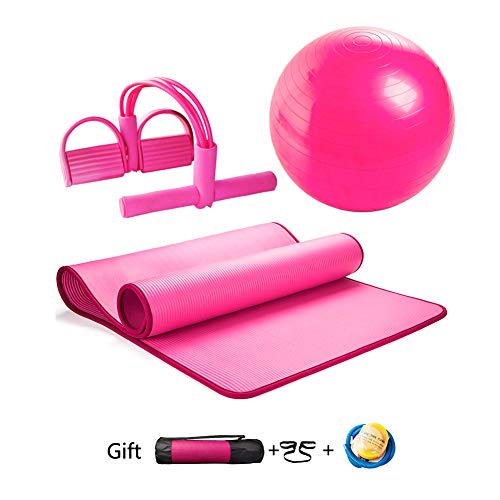 LieYuSport Fitness Yoga Set Deluxe 3-Piece- Includes Ultra Thick NBR Exercise Mat, 65cm Gym Ball,Yoga Resistance Band Foot Pedals- Perfect Yoga Set for Begginers, Yogis for Home Travel Workout,Pink