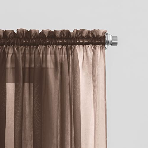 Cantonnière marron voilage texturé lin de qualité supérieure pour décoration de chambre