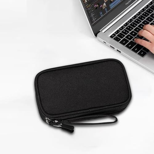 Kabeltasche Organizer - Tragbare Doppelschicht Reise Elektronik Zubehör Tasche für Accessories, Handy Ladekabel, Powerbank, USB Karten - Schwarz