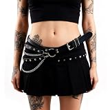 Aufordebatis Punk Goth PU Leather Layered Wasit Belt for Women, Adjustable Grunge Emo Rave Gothic Chain Belts Accessories (Black, M for Waist 34-38 in)