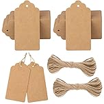 G2PLUS Kraft Paper Gift Tags - 100PCS Large Plain Gift Tags - 5x10CM Brown Blank Labels with String for Presents, 300g/m²