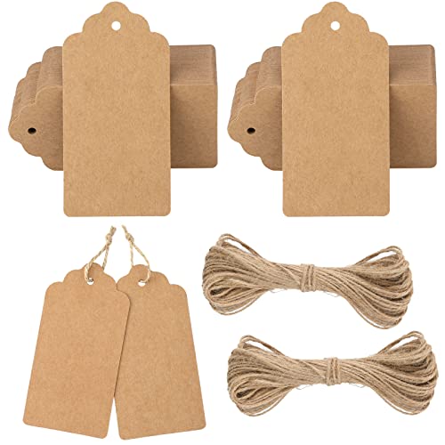 G2PLUS 100PCS Etiquetas de Papel Kraft,Etiquetas de Regalo,Kraft Etiquetas 5x10cm Tarjetas Regalo con Cuerda de Yute para para regalos, bodas,San Valentín,Marrón Cover